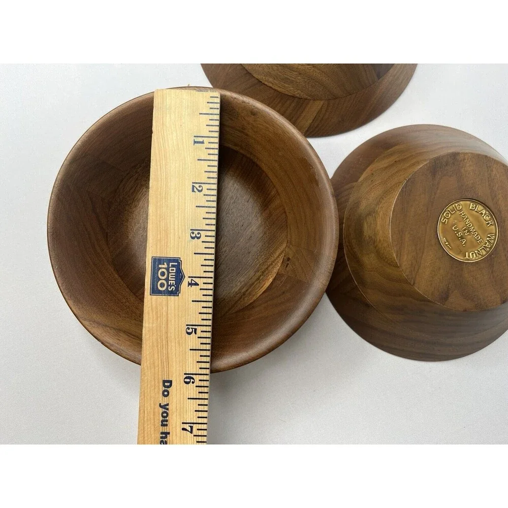 Authentic Solid Black Walnut Bowl Set Of 3 MCM Soft Beautiful Wood Bowls